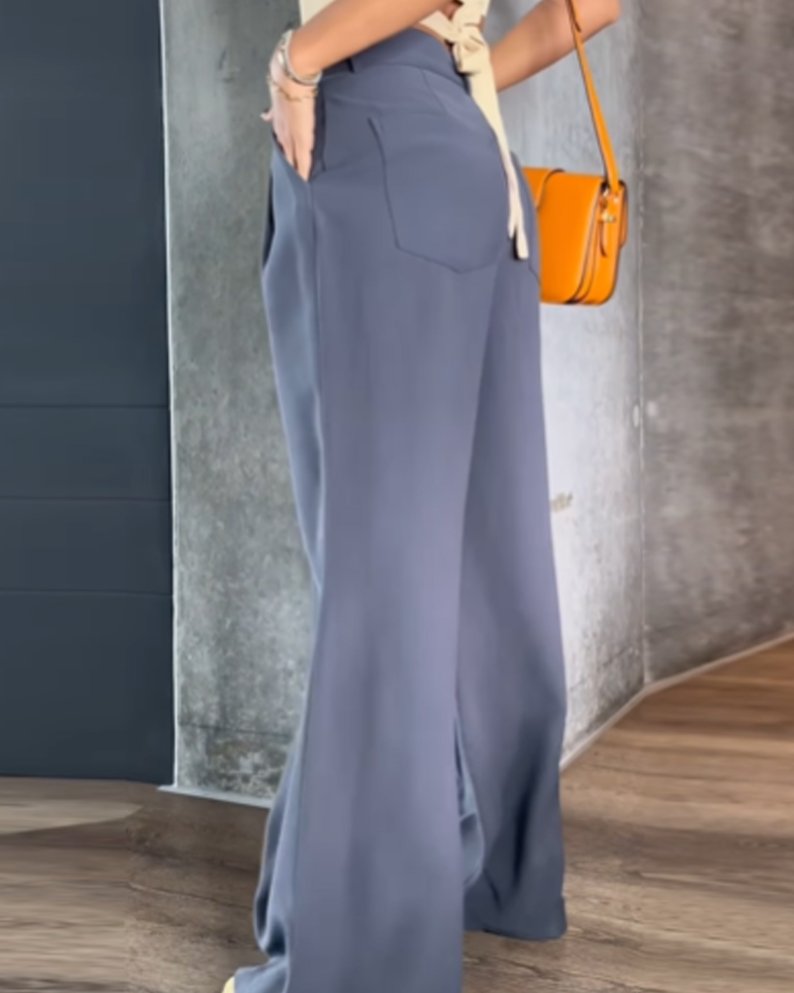 High-Waisted  Draping  Casual  Floor-Length Straight Fit Pants