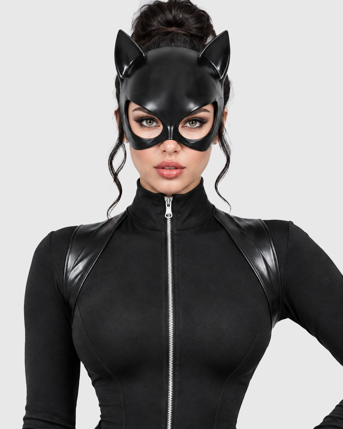Halloween Masquerade Party Costume Accessory Black Cat Ear Half Mask 
