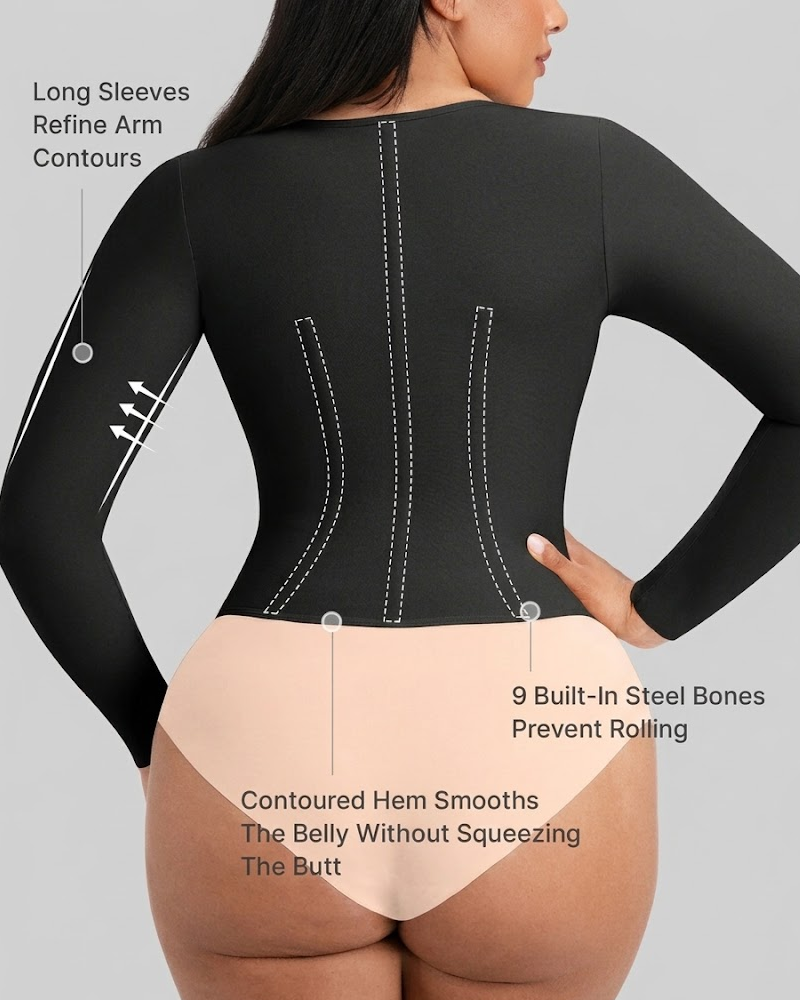 Long Sleeve Front Zipper Tummy Control Shapewear Top（Pre-Sale）