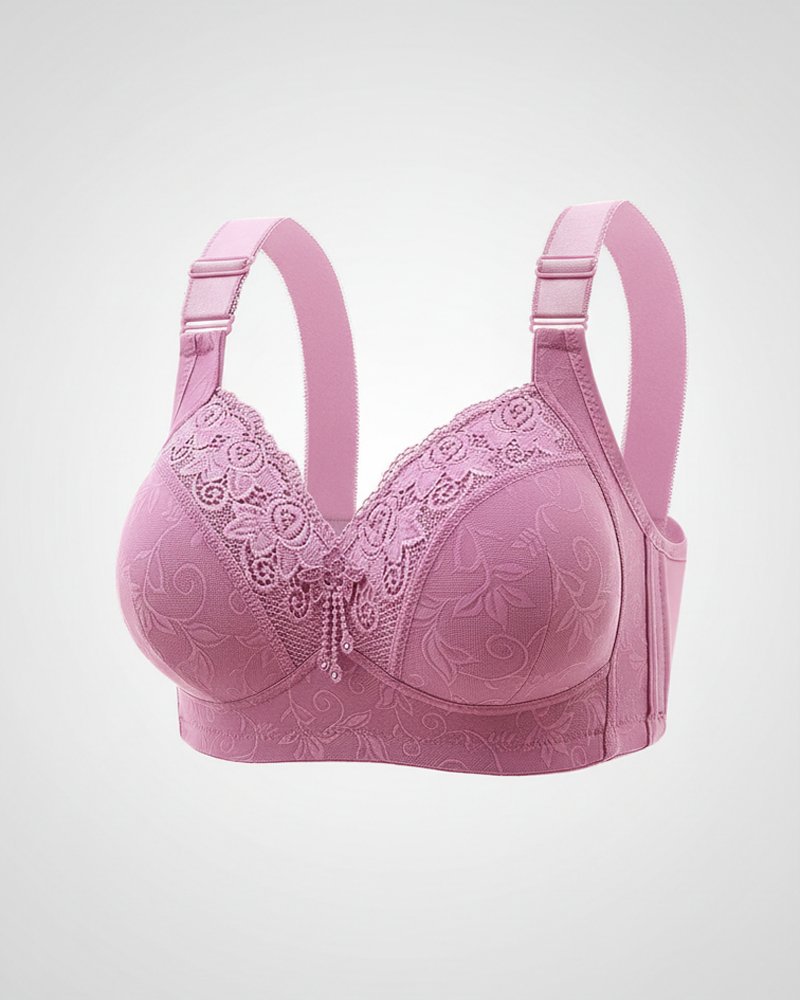 Women Lace Trim Wireless Bra Side Support Underarm Fat Control & Push Up