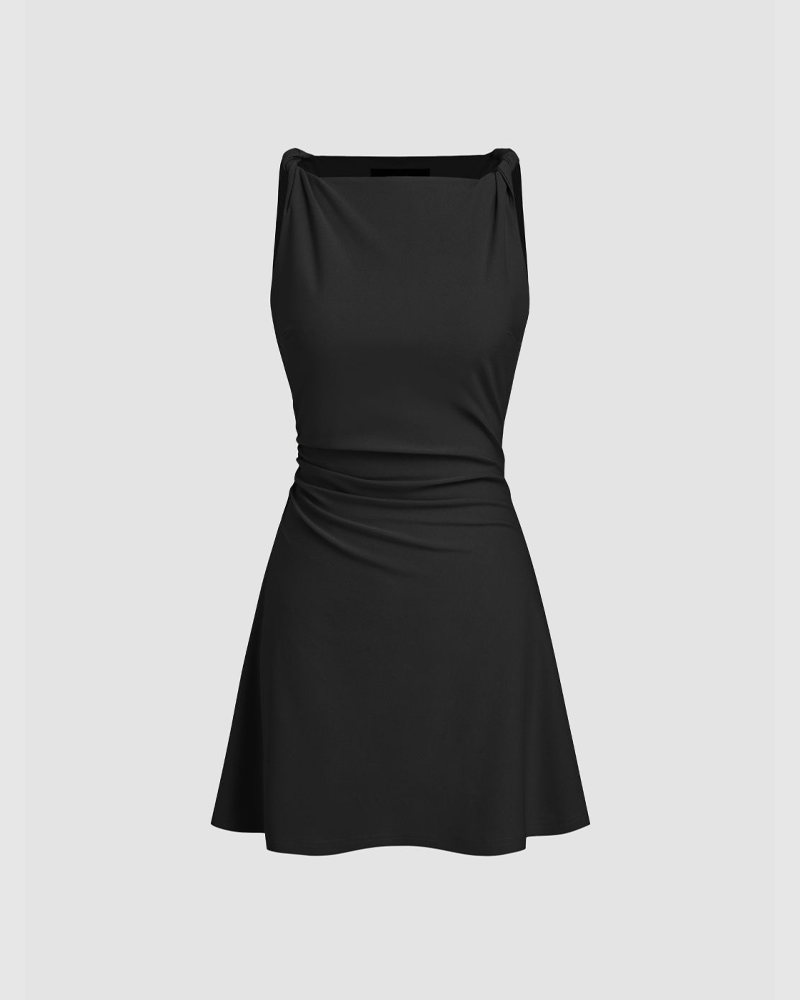Boat Neck Twist Ruched Mini Dress (Pre-Sale)