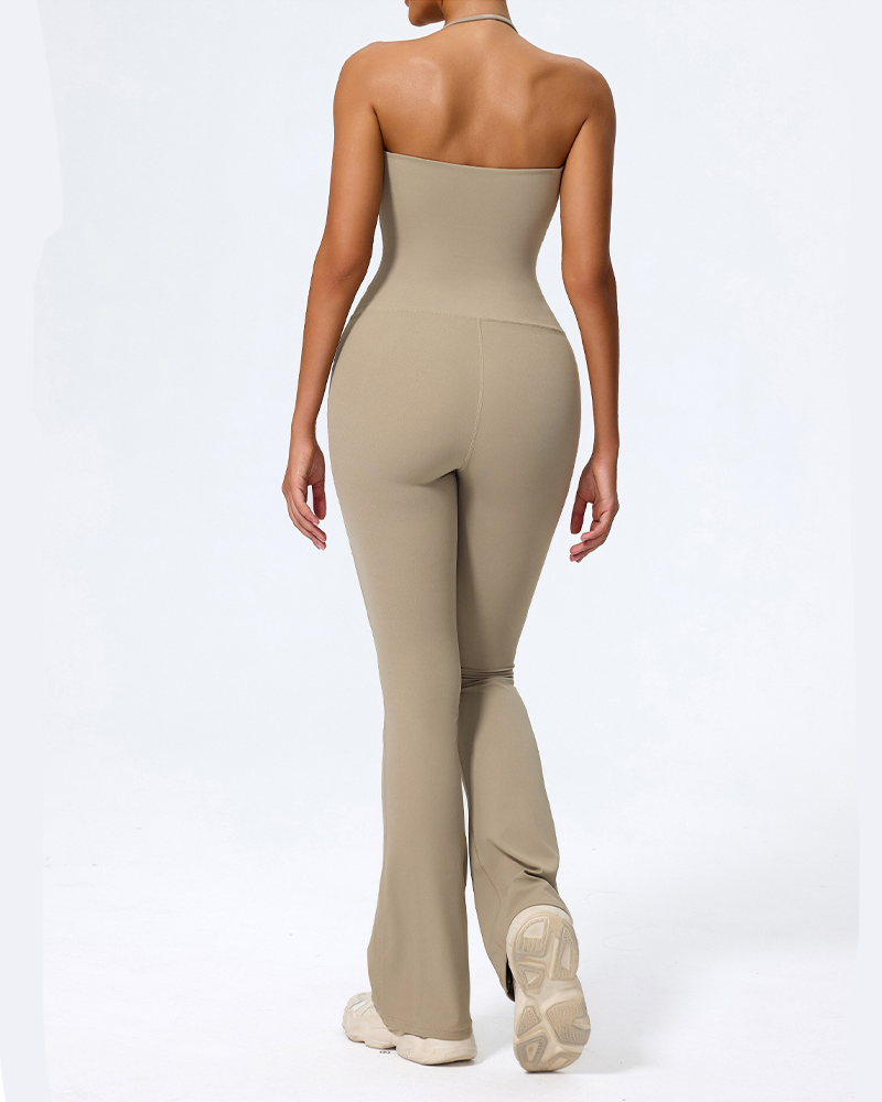 Hip Lifting Halter Neck Slightly Flared Sports Yoga Bodysuit