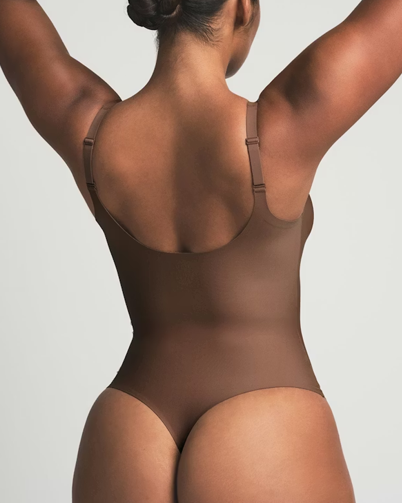 Seamless Deep V-Neck Adjustable Thong Bodysuit
