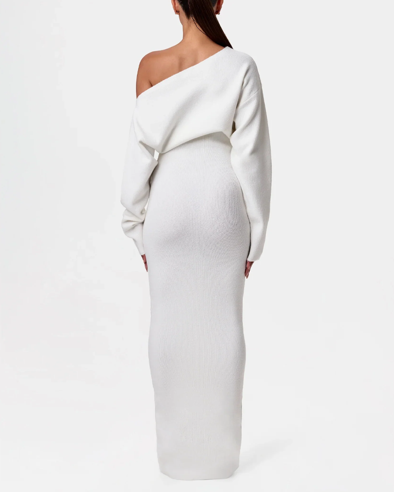 Off-Shoulder Long-Sleeved Slim-Fit Elegant And Gorgeous Sweater Dress