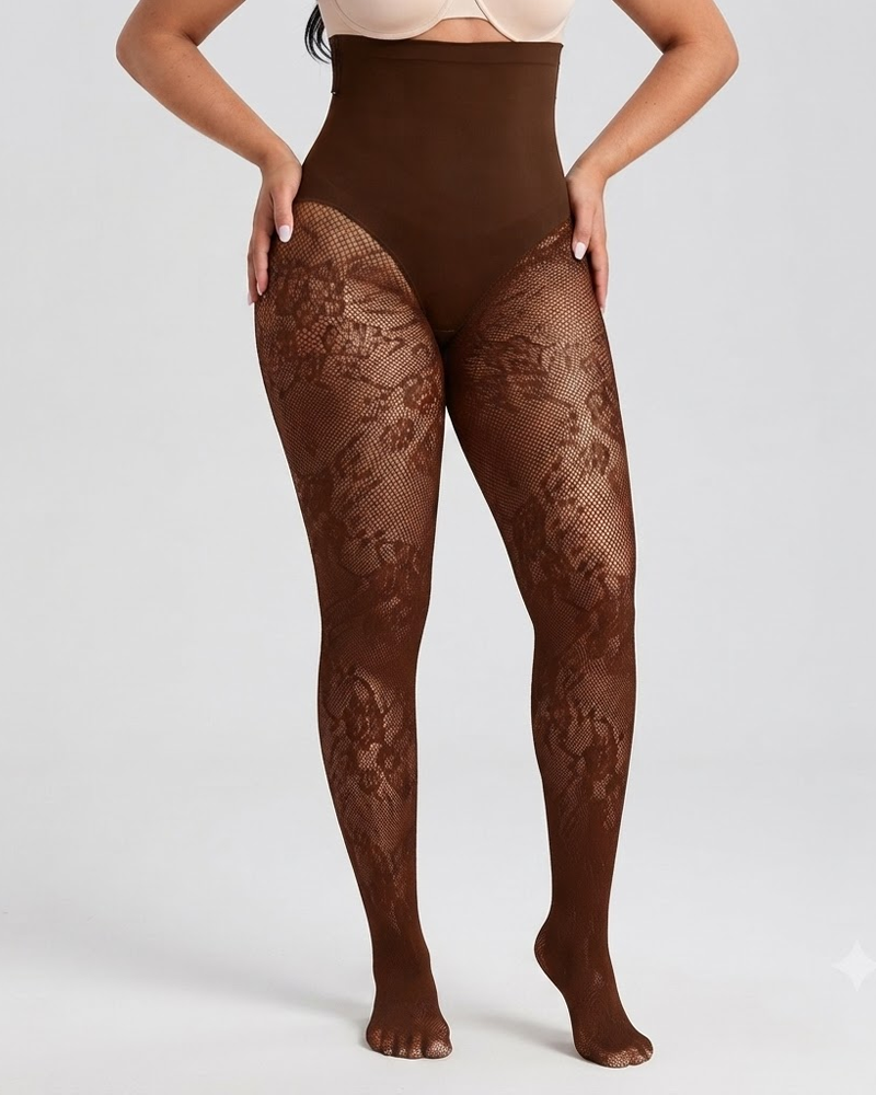 High‑Waist Floral Lace Shaping Tights