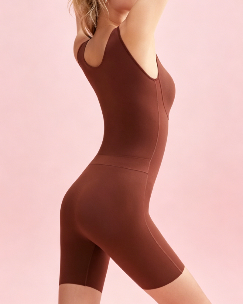 Seamless Back-Open One-Piece Shaping Bodysuit with Built-In Bra