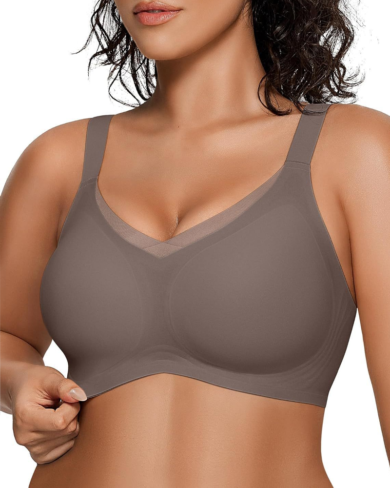 Wire-Free Jelly V-Neck Cross Mesh Bra For Valentine's Day