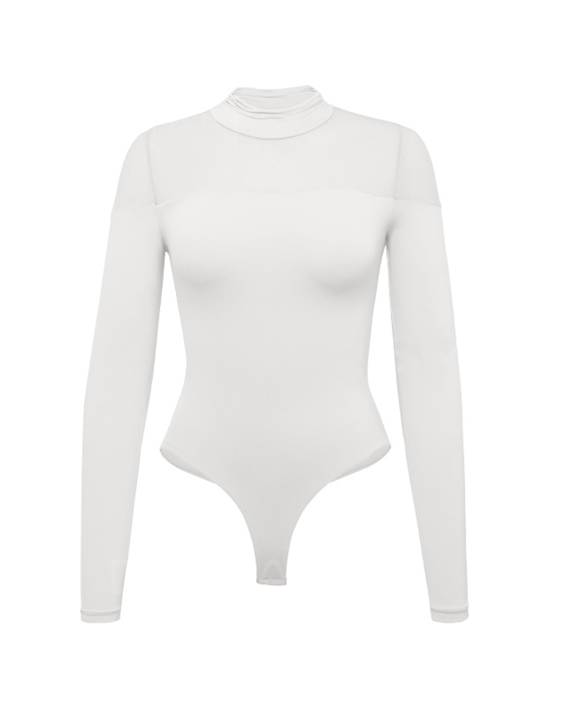 Seamless High-Neck Base Layer Mesh Splicing Long-Sleeved Slim-Fit High-Elastic Bodysuit