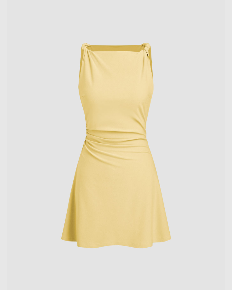 Boat Neck Twist Ruched Mini Dress (Pre-Sale)