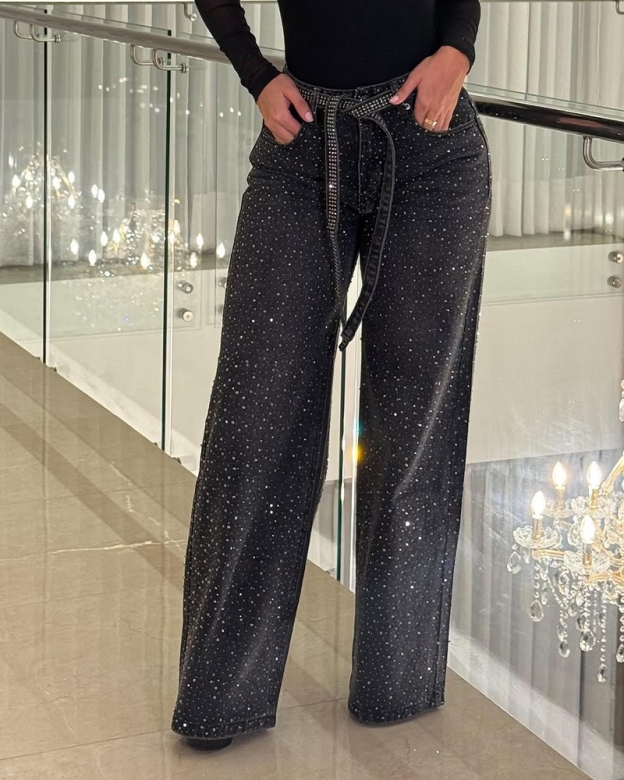 Diamond-Studded Straight-Leg Jeans (Pre-Sale)