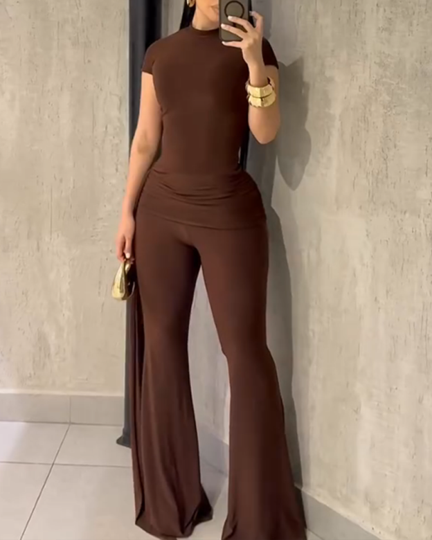 Pleated Ribbon Slim Fit Pants Set （Pre-Sale）