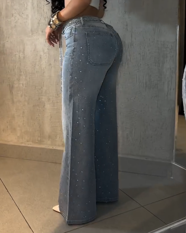 Diamond-Studded Straight-Leg Jeans (Pre-Sale)