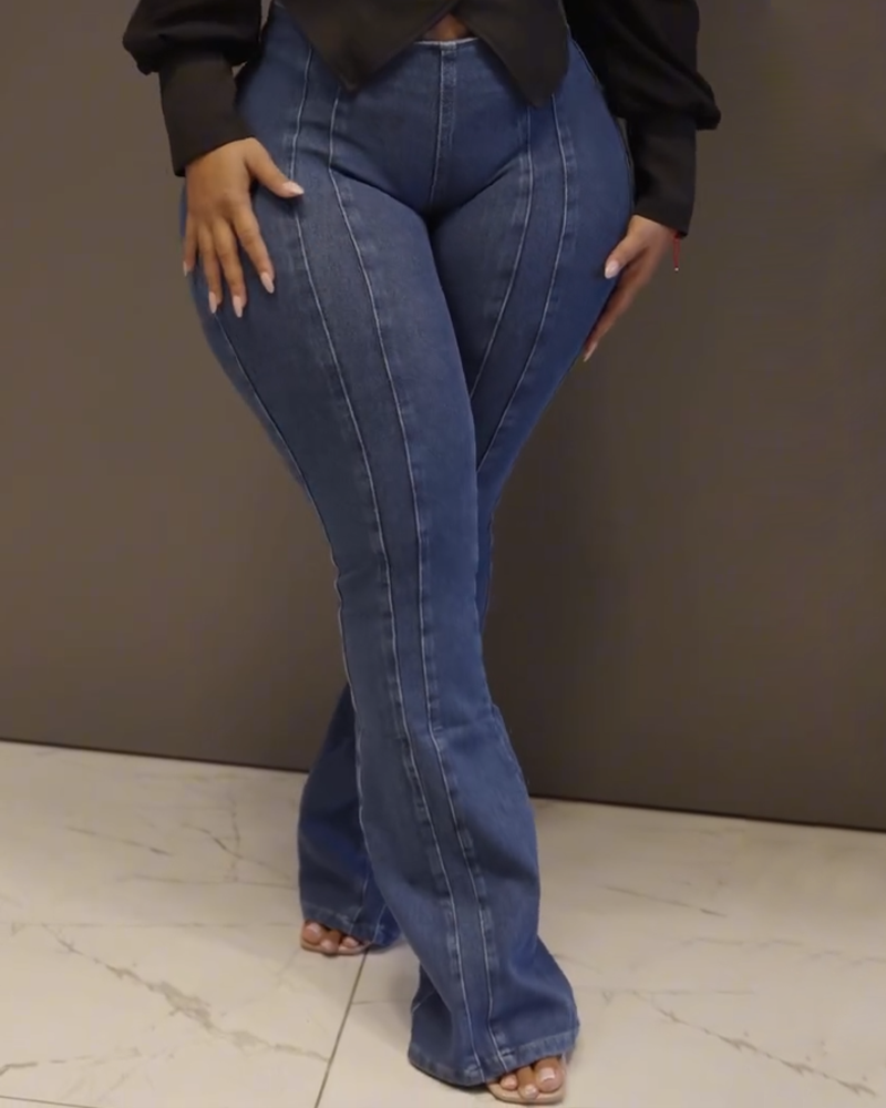 High-Waisted Zip-Up Slim-Fit Jeans (Pre-Sale)-Curvy-Faja