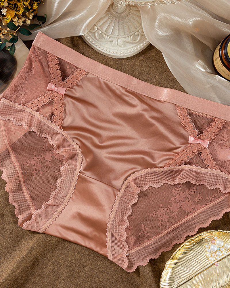 Sexy Satin Hollow Stitching Lace Panties