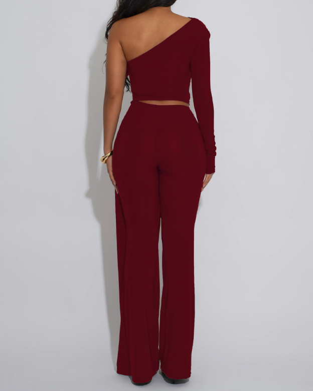 Hollow-Out Slim-Fit Irregular Pantsuit