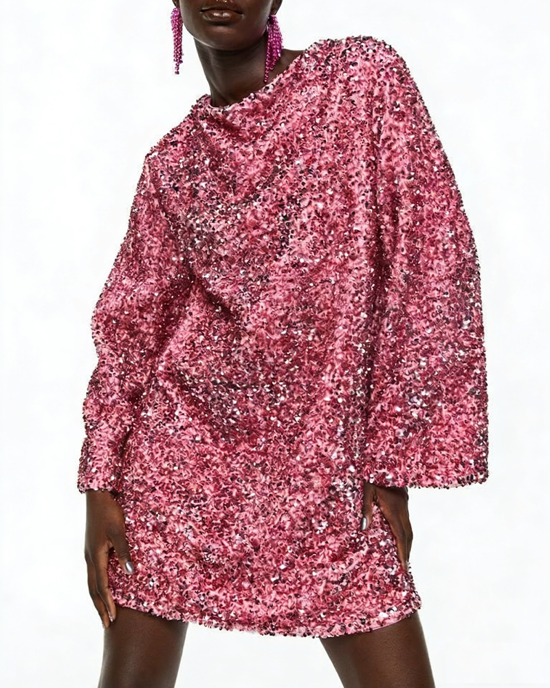 Christmas Party Backless Tie-Up Long-Sleeved Sequined Dress