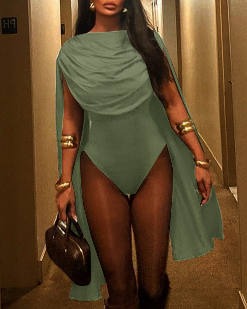 Elegant Turtleneck Shawl Triangle Bodysuit