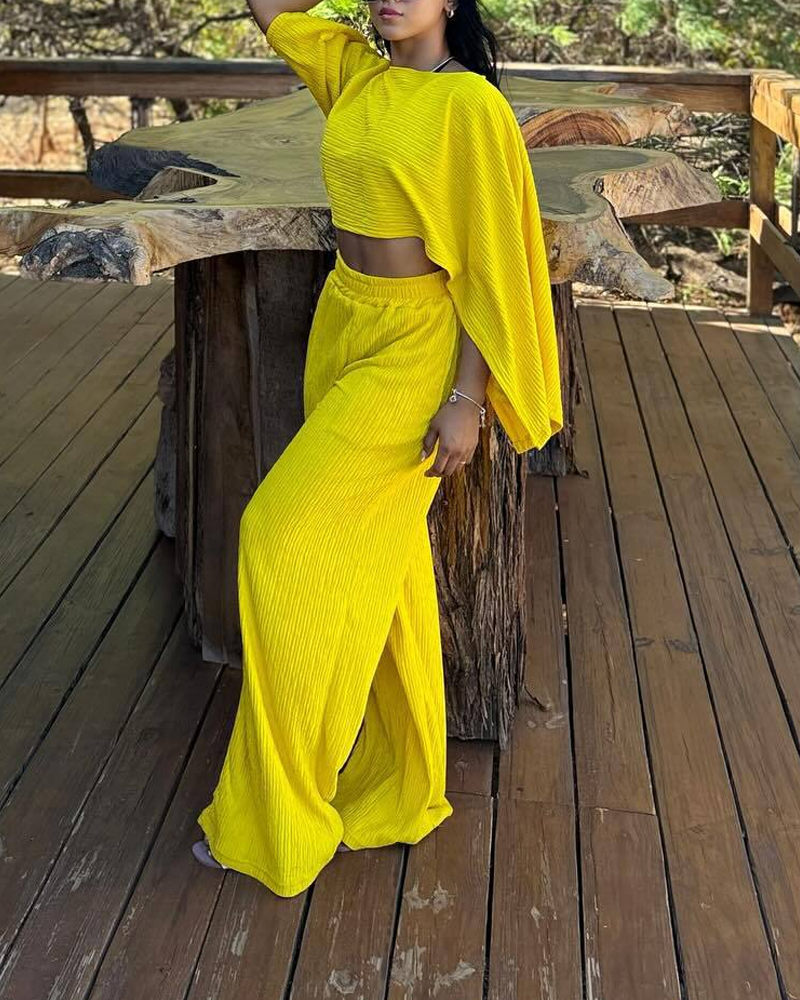 Casual High-Waisted Wide-Leg Pants Suit