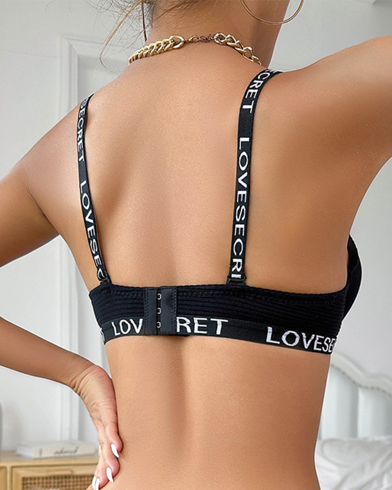 Letter Strap Sexy Lingerie Set-Curvy-Faja