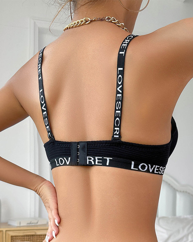 Letter Strap Sexy Lingerie Set-Curvy-Faja