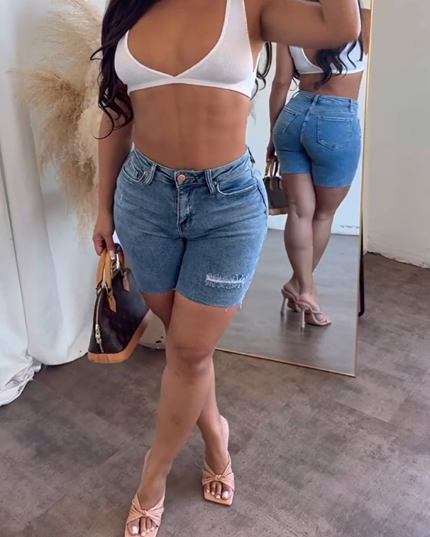 Mid Length Denim Shorts