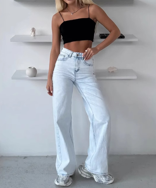 Light-Colored Slim-Fit Fashion Wide-Leg Jeans