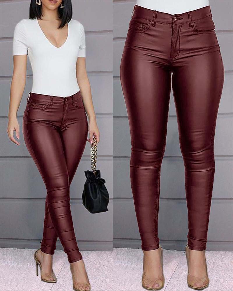Casual Sexy Solid Color Pu Leather Pants