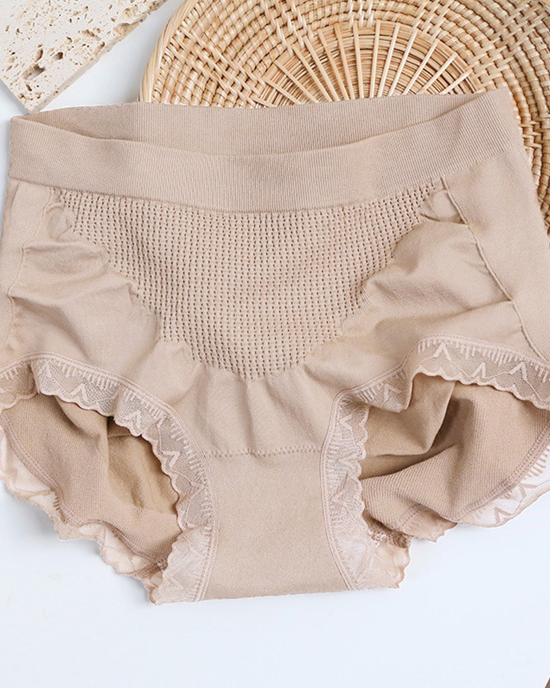 High-Waisted Lace Honeycomb Tummy-Control And Hip-Lifting Briefs-Curvy-Faja