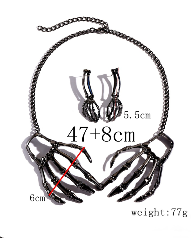 Skeleton Hand Pendant Necklace Set-Curvy-Faja