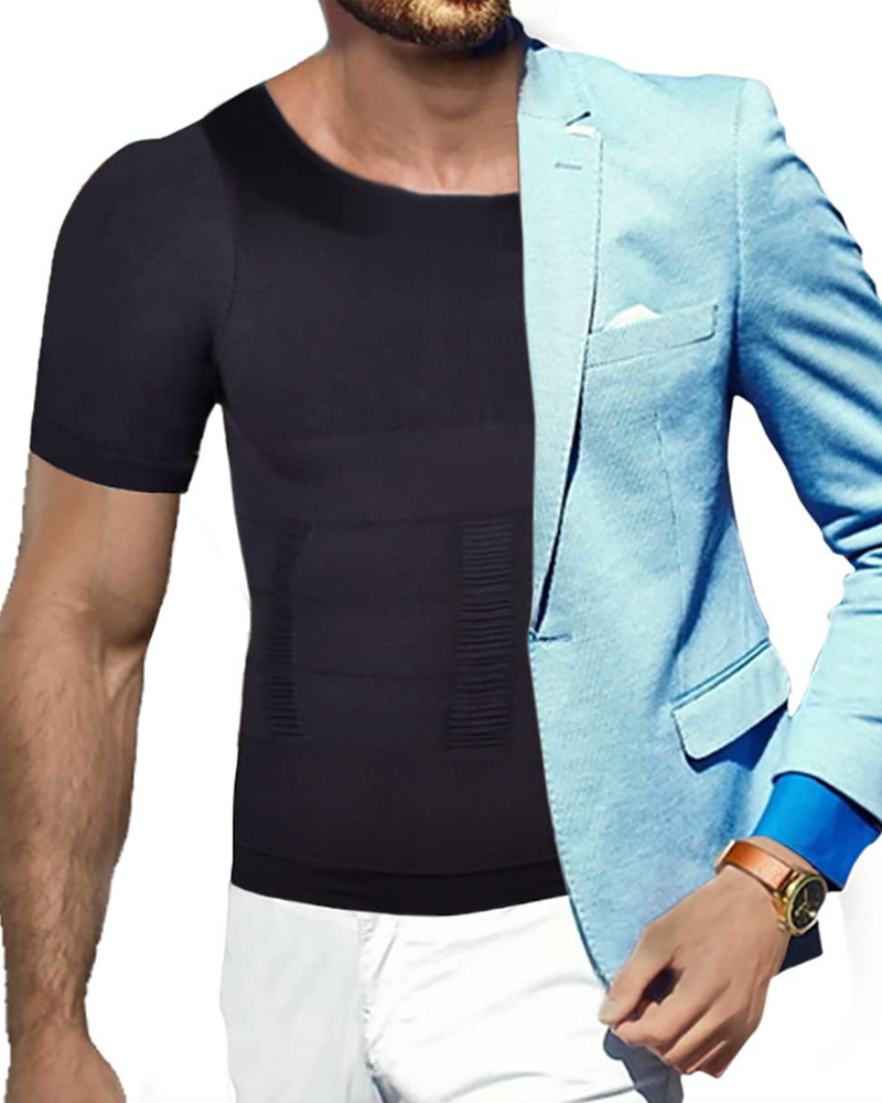 Men's Short-Sleeved Tummy Control Bottoming Body-Shaping Garment-Curvy-Faja