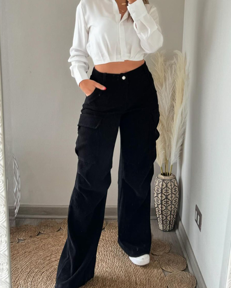 Corduroy Cargo Trousers-Curvy-Faja