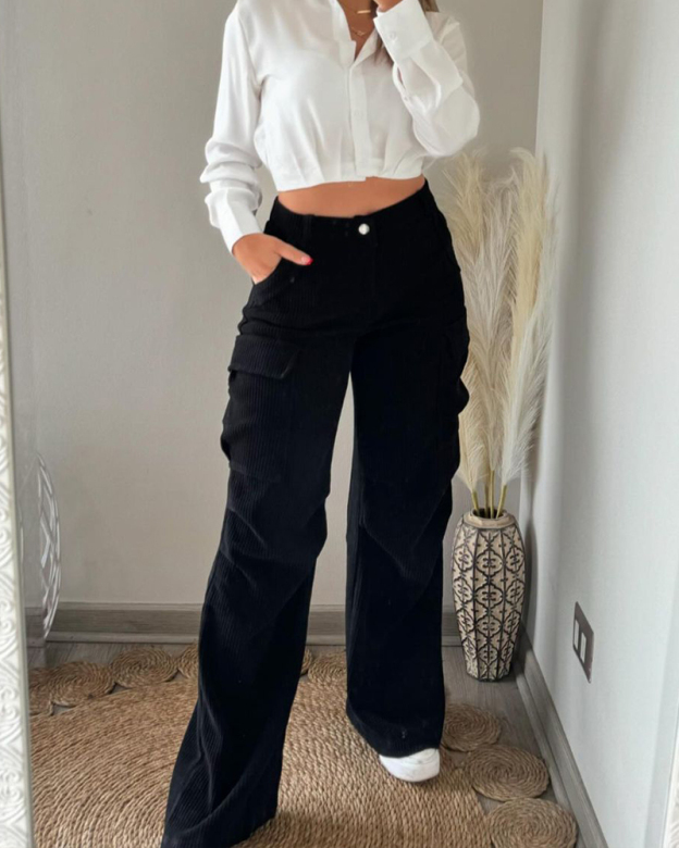 Corduroy Cargo Trousers-Curvy-Faja