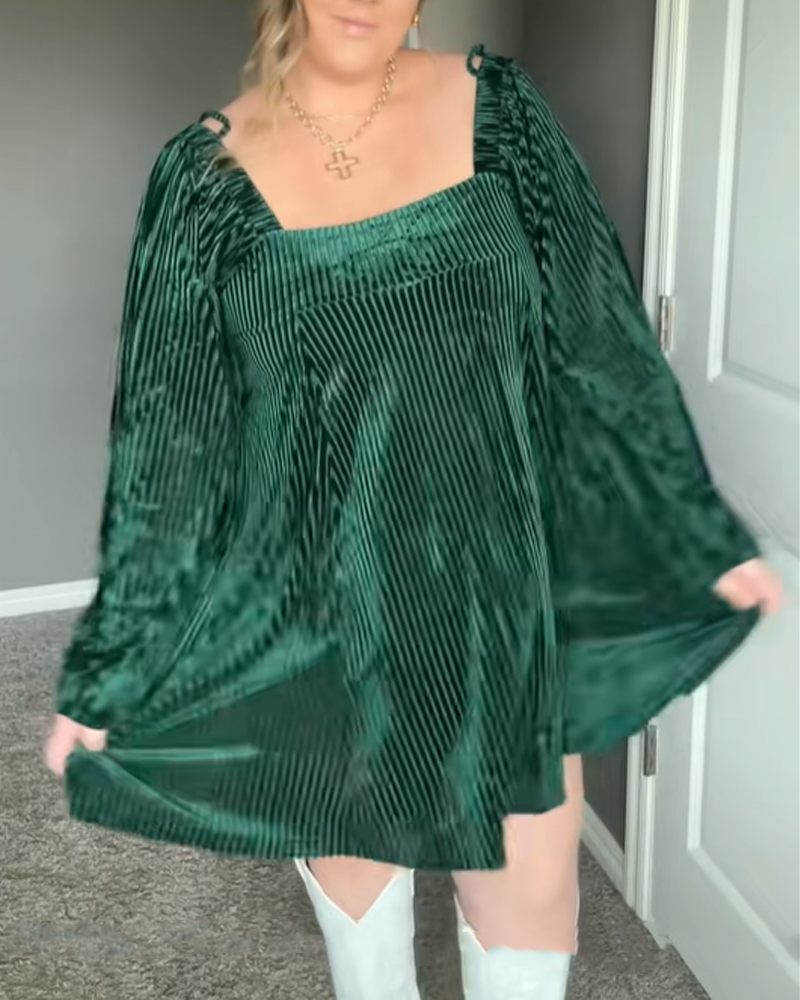 Christmas Date Dinner Elegant Loose Velvet Square Neck Dress