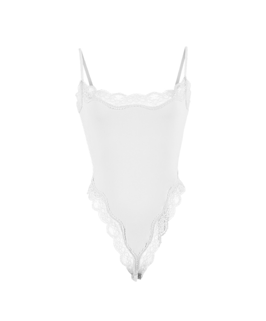 Bodysuit With Lace Trim Skin-Friendly Breathable Tight-Fitting Suspender Shapewear