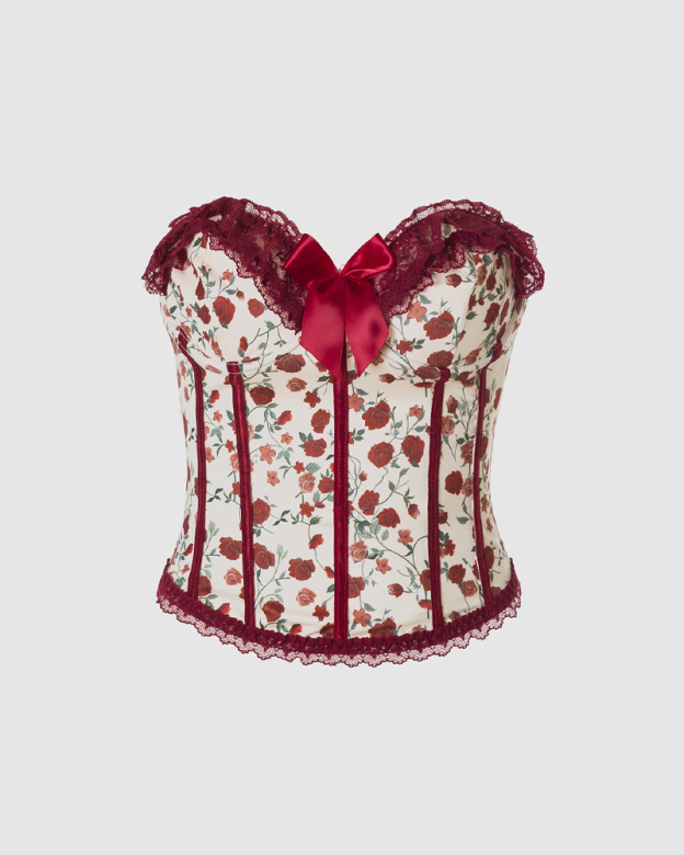 Retro Milk Silk Rose Butterfly Waist Corset