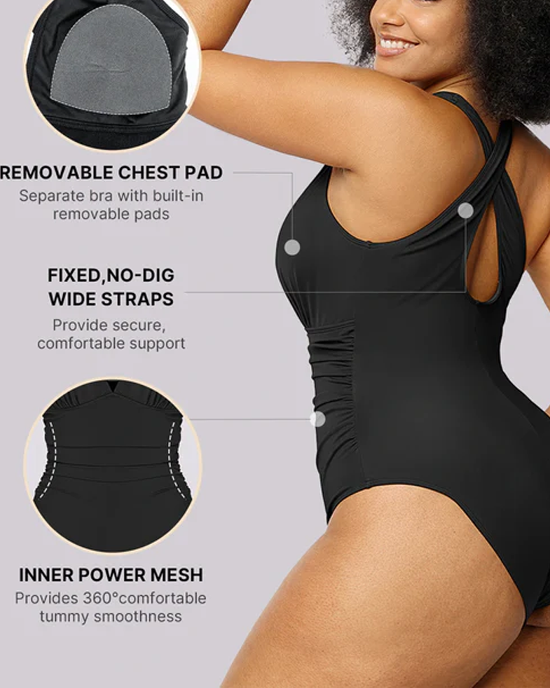 Ruched Front Tummy Control & Butt Lifter Shaping One Piece Swimsuit（Pre-Sale）