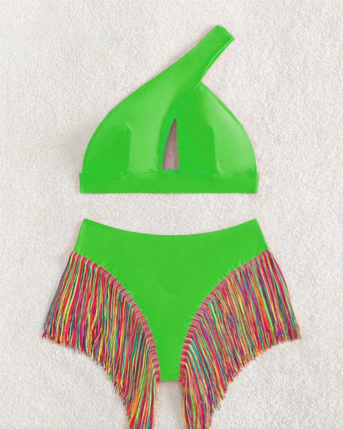 Women's Solid Color Fringe Hem Bikini-Curvy-Faja