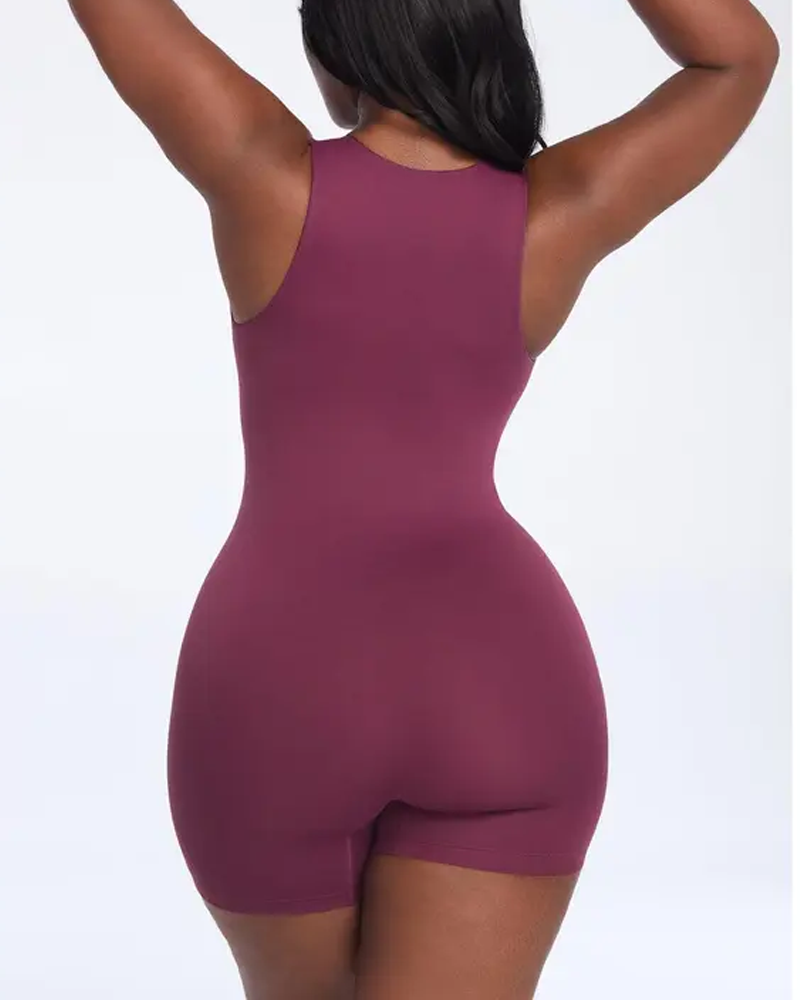V-Neck Zipper Front Tummy Control Short Shapewear Bodysuit（Pre-sale）