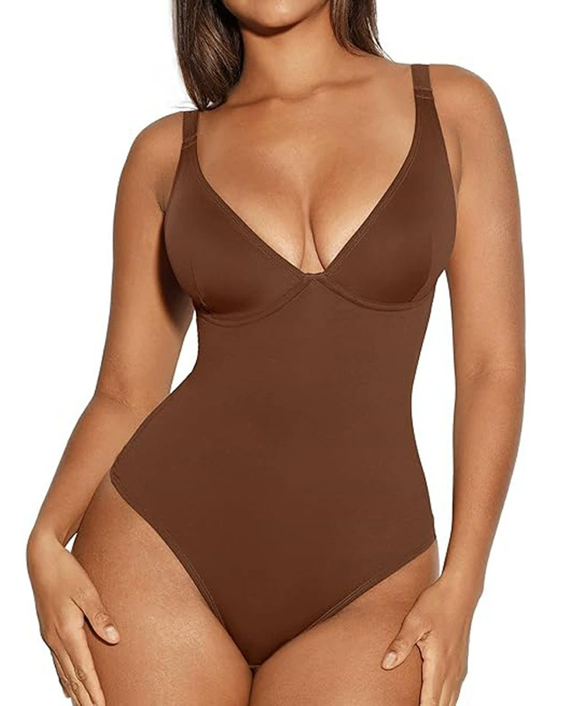 Deep V-Neck Bodysuit For Tummy Control Hip Lift And Shaping