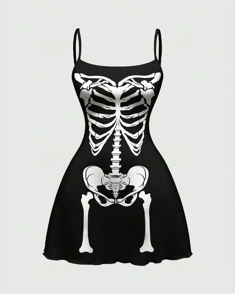 Gothic Style Halloween Print Mini Dress