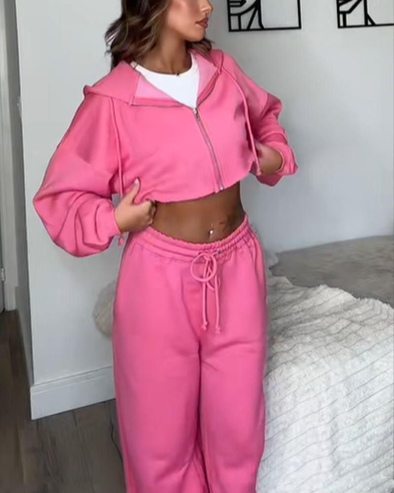 Fleece Fashion Long-Sleeved Sports Casual Sweatshirt Set