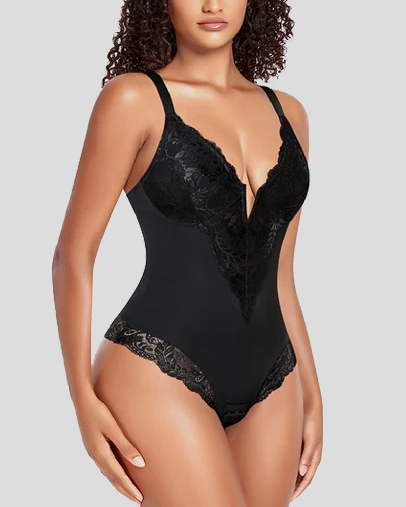 V‑Neck Lace Tummy Control Shaper Bodysuit (Pre‑Sale)
