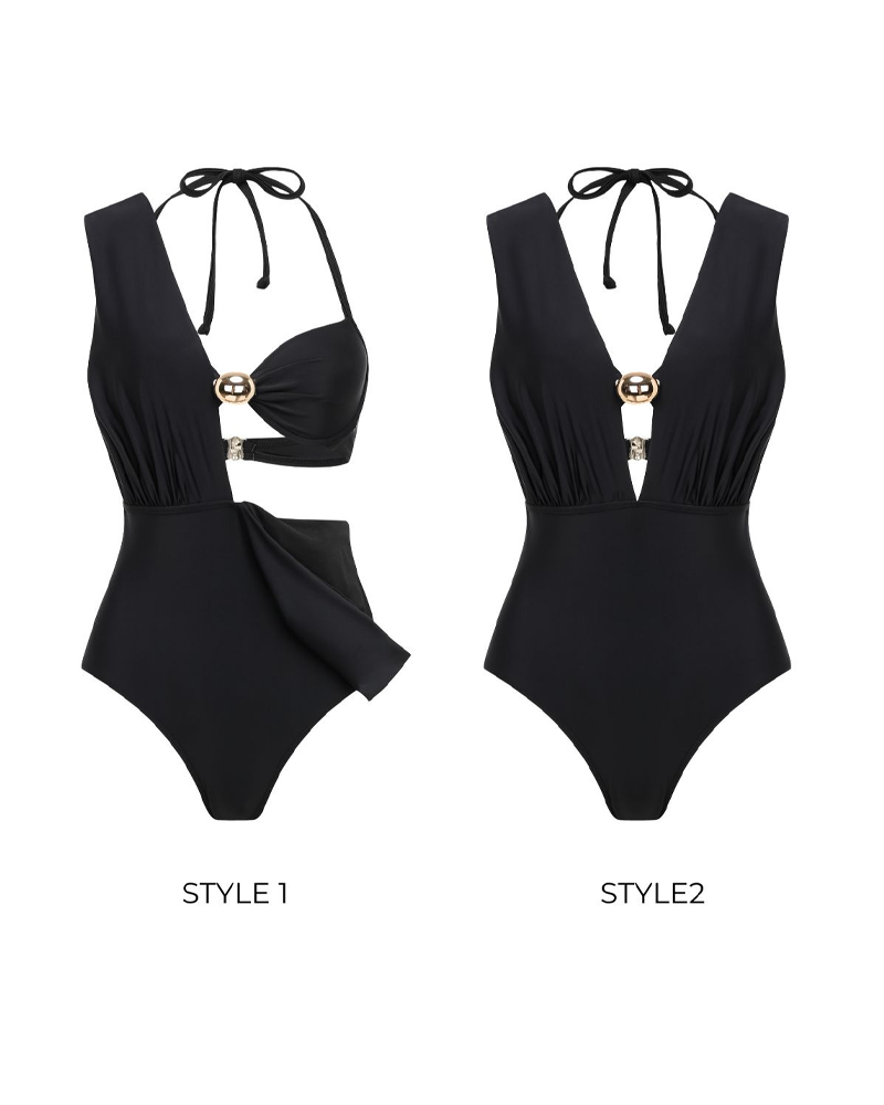 Convertible 2-in-1 One-Piece Swimsuit with Beach Sarong Cover-Up Set