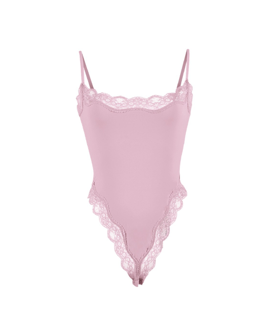 Bodysuit With Lace Trim Skin-Friendly Breathable Tight-Fitting Suspender Shapewear