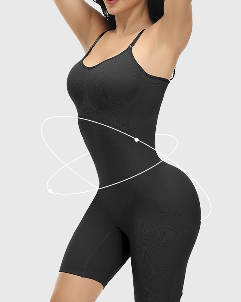 Powerful Waist Slimming Tummy Tuck Seamless Mid-Length Bodysuit -Curvy-Faja