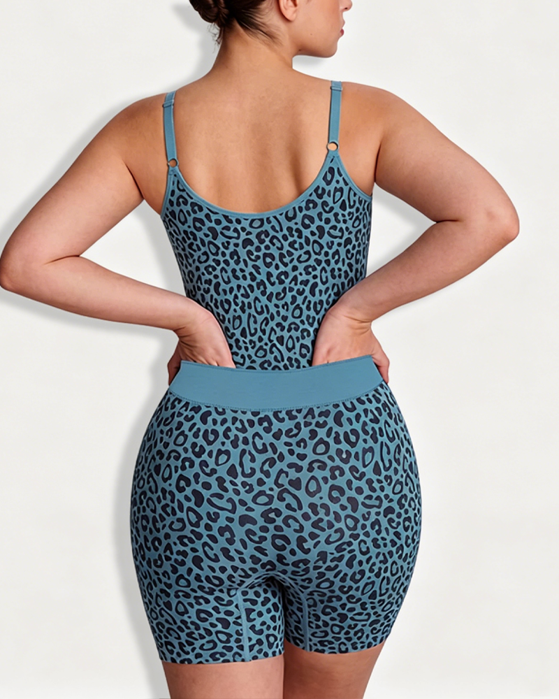 Leopard Print Open-Back Compression Bodysuit with Butt Lifting（Pre-Sale）