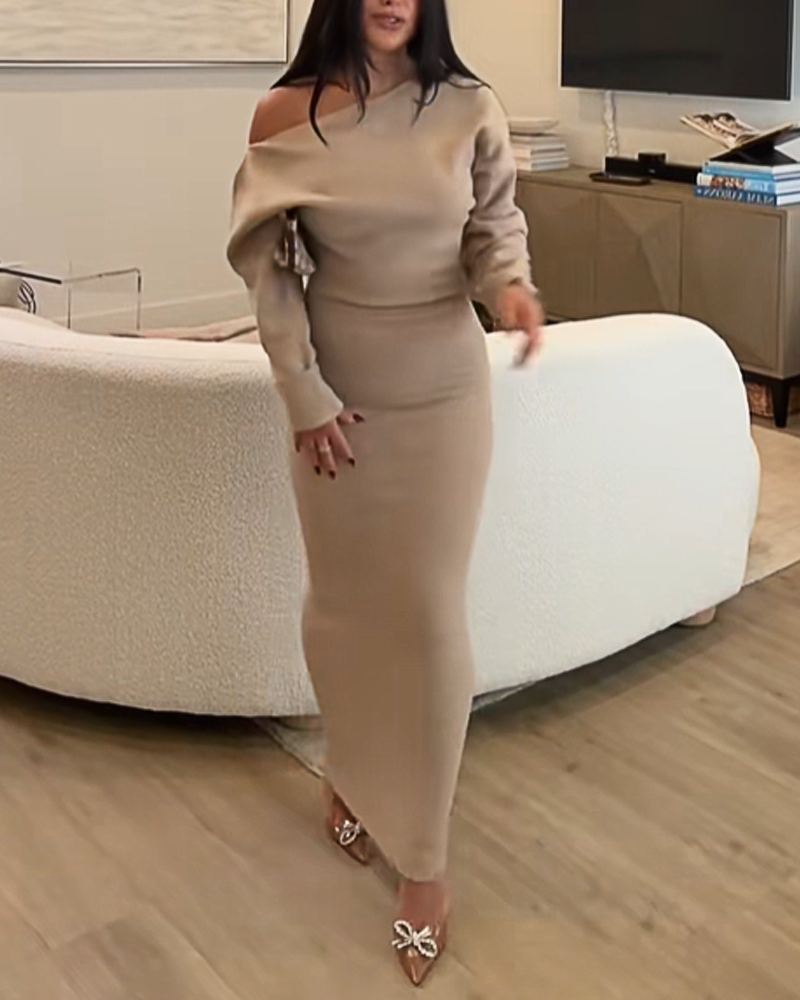 Off-Shoulder Long-Sleeved Slim-Fit Elegant And Gorgeous Sweater Dress