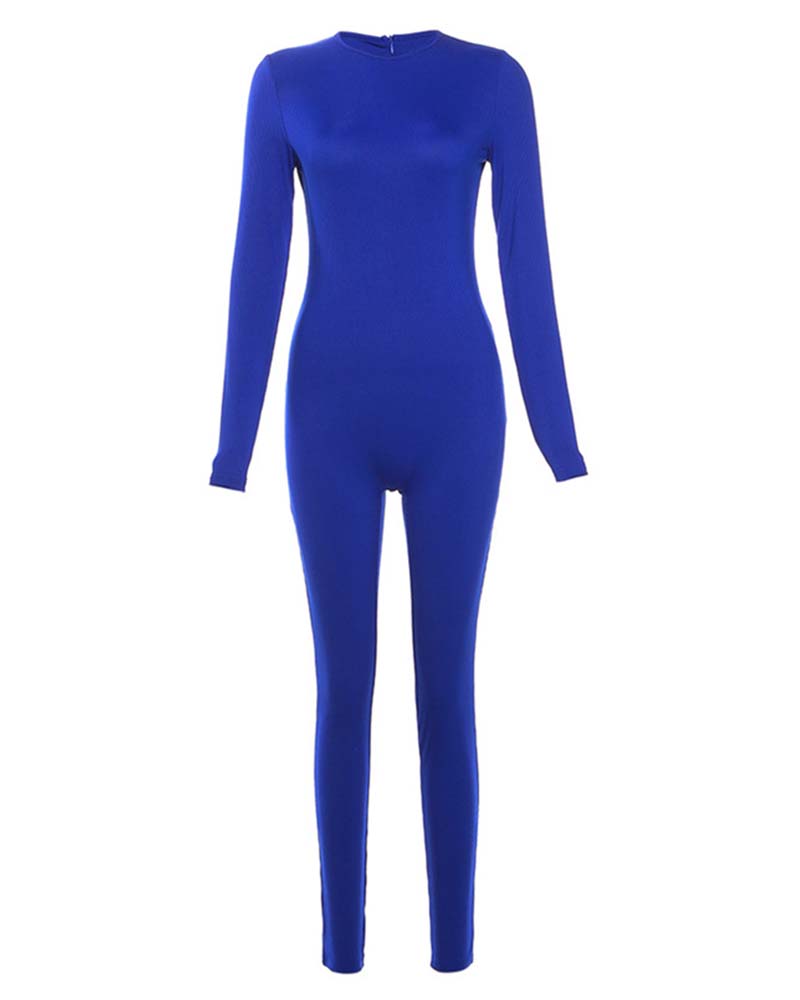 Solid Skinny Crew Neck Jumpsuit