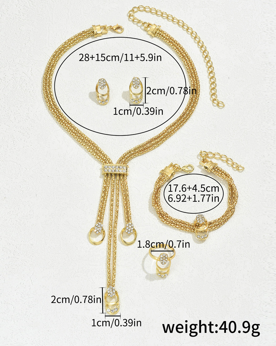 Simple Necklace and Earrings Set Set With Artificial Diamonds-Curvy-Faja