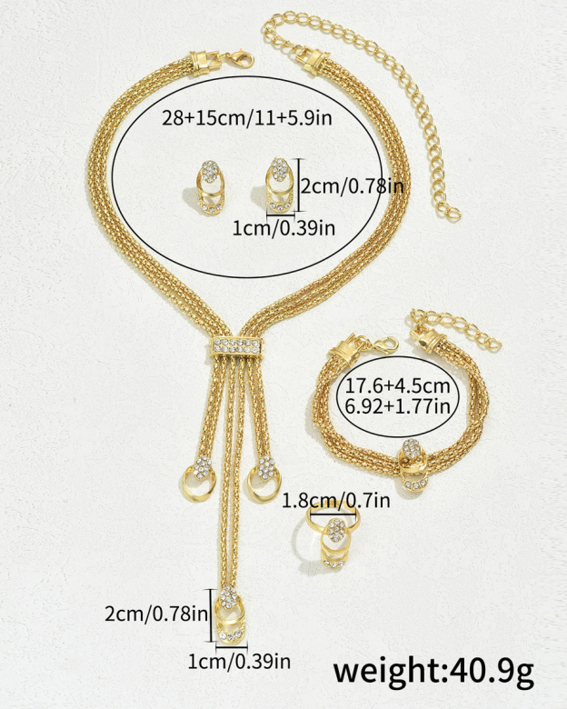 Simple Necklace and Earrings Set Set With Artificial Diamonds-Curvy-Faja